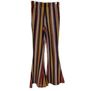 Judith March wide striped flare leg knit pants funky boho  retro size medium